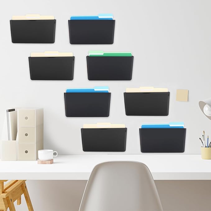 8 Pack Black Plastic Single Pocket Hanging File Organizer, Wall Mount Paper - Image 4