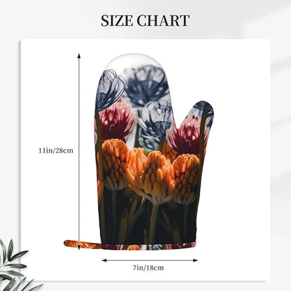 Flowers Print Oven Mitts Set of 2, Heat Resistant Silicone Oven Mittens Gloves - Image 4