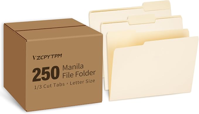 250 Packs Manila File Folder, Manila Folder 8.5x11, 1/3 Cut Tabs Folder by OfficeSuppliesDirect