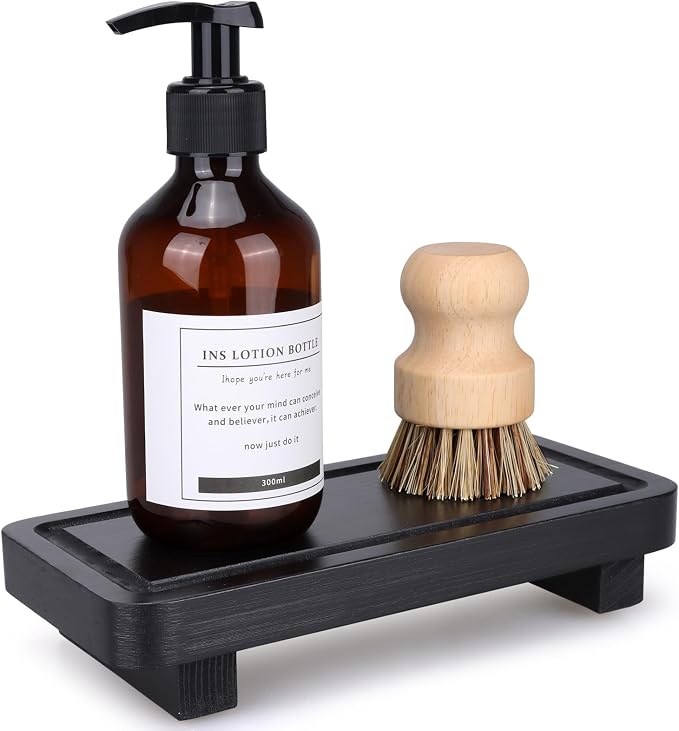 Small Black Kitchen Soap Tray for Counter Dish Soap Dispenser Wooden Display by Gtencemen