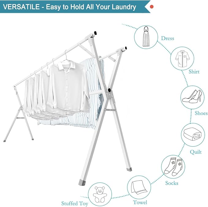 JAUREE 95 Inches Clothes Drying Rack, Drying Rack Clothing Folding Indoor - Image 2