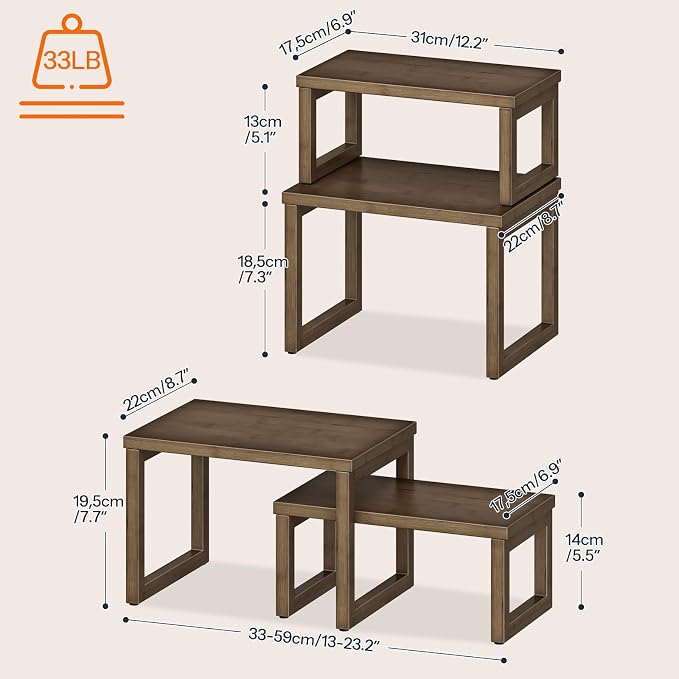 HOOBRO Cabinet Organizer Shelf, Expandable Kitchen Storage, Stackable Bamboo - Image 2