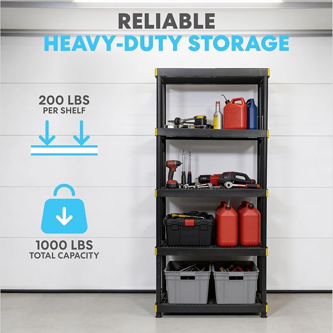 Simpli-Magic 5-Tier Heavy Duty Plastic Storage Shelving Unit, Garage & Basement - Image 3