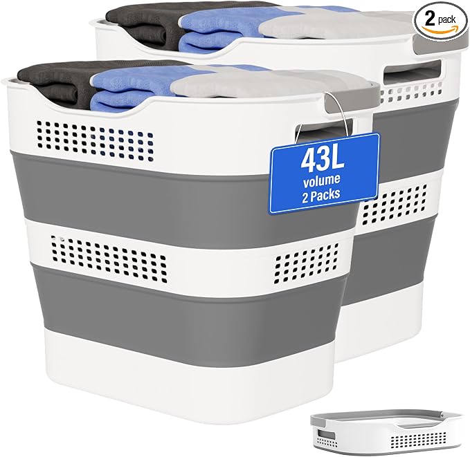 43L+43L Collapsible Laundry Baskets plastic, Pop Up Laundry hamper/Storage by OOAMBB