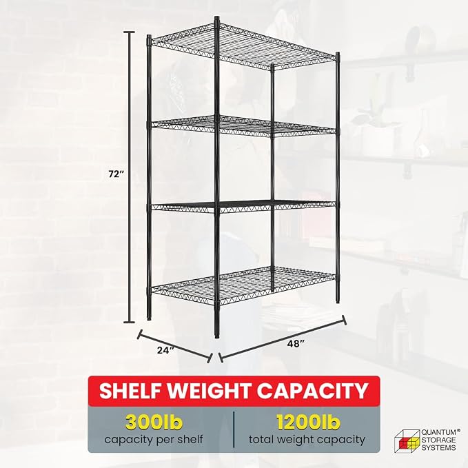 Quantum Storage Systems RWR72-2448LDBK Adjustable Wire Black Epoxy 4 Shelves - Image 3