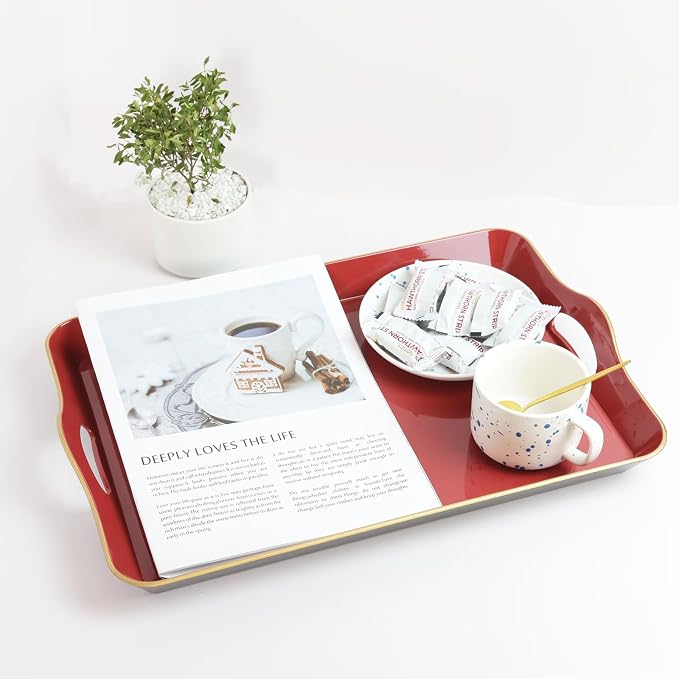 Spsyrine Large Red Decorative Tray, Elegant Plastic Serving Tray - Image 4