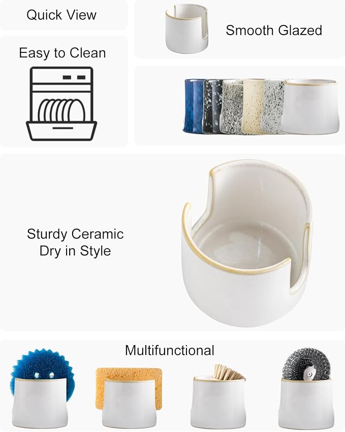 Sponge Holder for Kitchen Sink, Ceramic Dish Sponge Drying Caddy Scrubby Daddy - Image 2