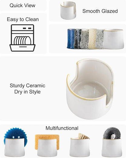 Sponge Holder for Kitchen Sink, Ceramic Dish Sponge Drying Caddy Scrubby Daddy - Image 2