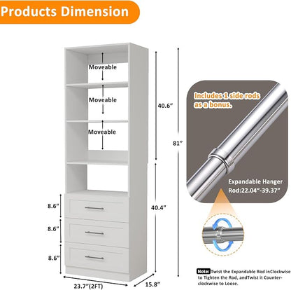 Closet System with 3 Drawers and Shelves, secilix 81" Wood Closet Organizer - Image 3