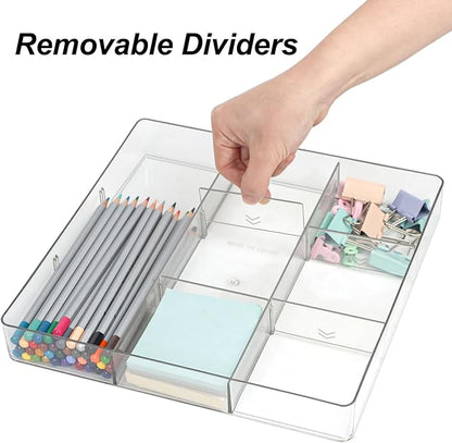 ZEXALOR Adjustable Clear Drawer Organizer, Plastic Drawer Divider Tray - Image 2