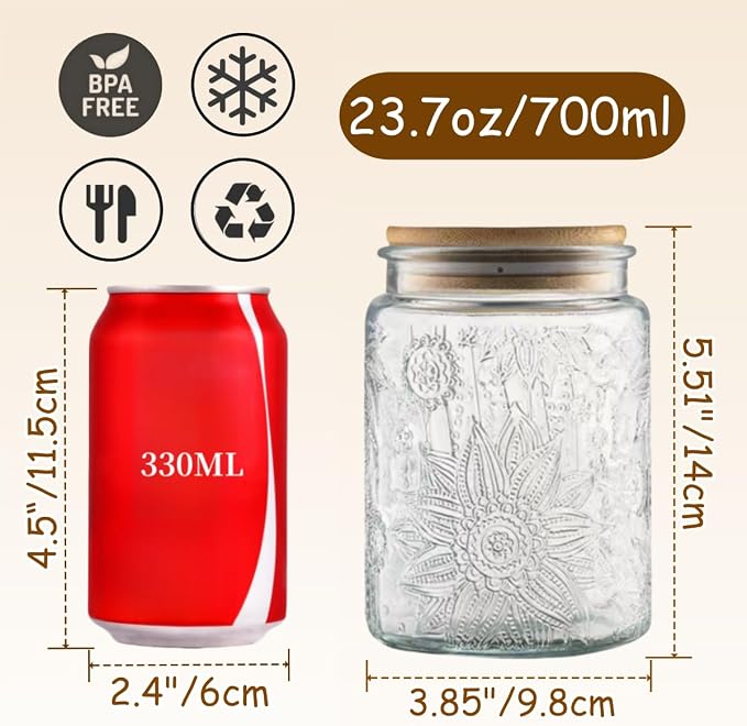 ANSQU Set of 2 Vintage Glass Jars, 23.7 FL OZ Candy Jars - Image 2