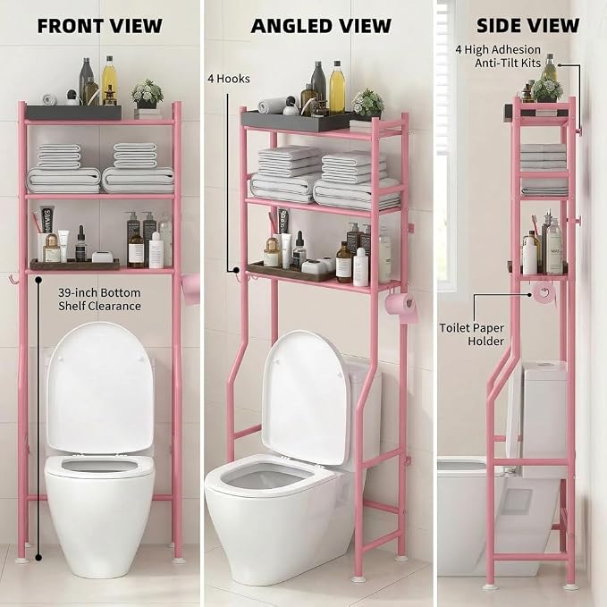 GloTika 3-Tier Over Toilet Storage, 150lb Capacity, Carbon Steel, Freestanding - Image 8