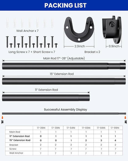 2 PACK Closet Rods for Hanging Clothes, 17 to 39 Inches Stepless Adjustable - Image 7