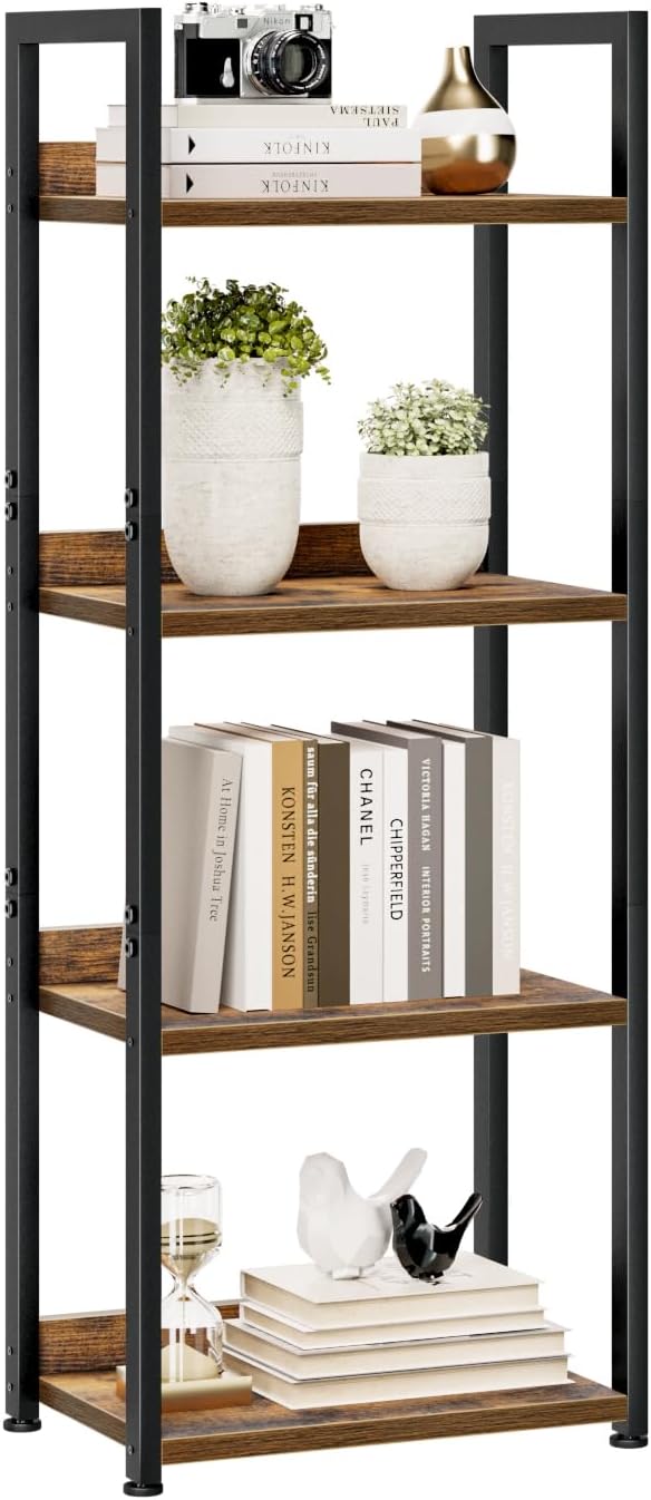 NUMENN Narrow Bookshelf, 4 Tier Freestanding Shelving Unit, Vintage | Small by NUMENN