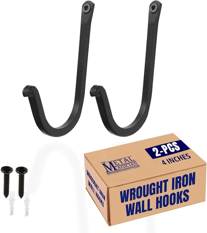 The Metal Magician Single Prong Wrought Iron Hooks, Vintage Hand Forged Iron by The+Metal+Magician