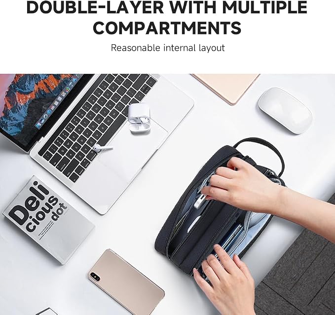 Teskyer Double Layer Cable Organizer Bag, Travel Tech Pouch, Water Resistant - Image 8