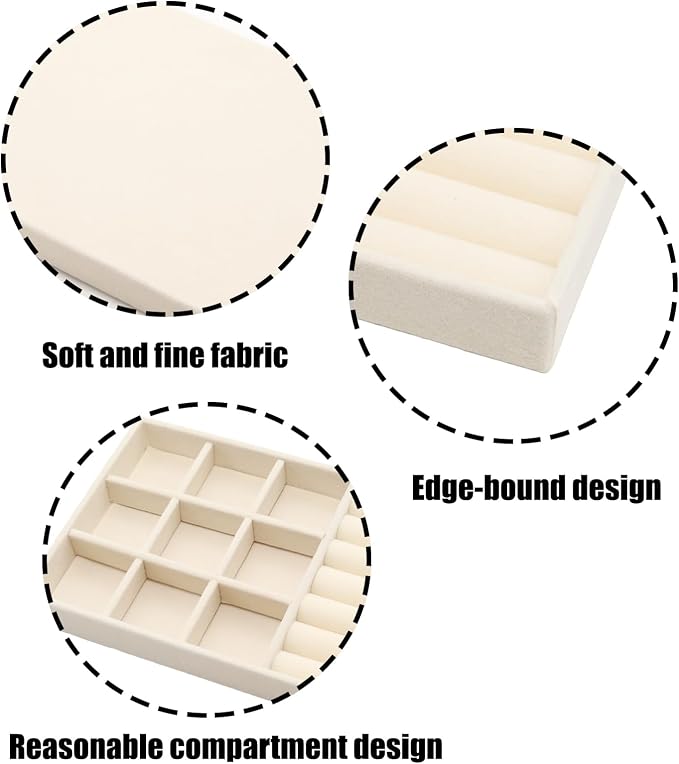 Velvet Jewelry Organizer Trays Beige 9 Grids and Rolls | Stackable Jewelry - Image 3