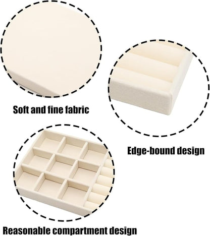 Velvet Jewelry Organizer Trays Beige 9 Grids and Rolls | Stackable Jewelry - Image 3