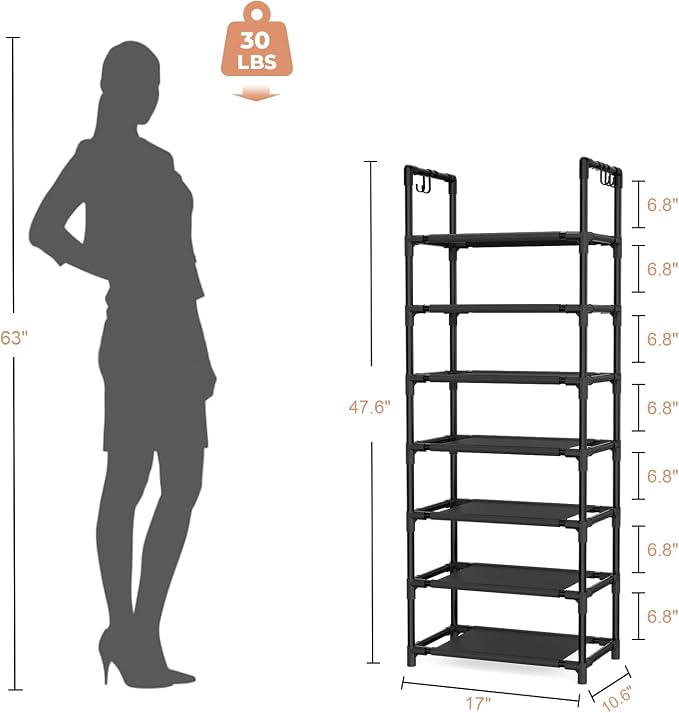 LANTEFUL 7 Tiers Shoe Rack 18-20 Pairs Boots Organizer Storage Sturdy Narrow - Image 3