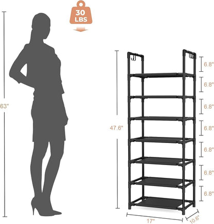 LANTEFUL 7 Tiers Shoe Rack 18-20 Pairs Boots Organizer Storage Sturdy Narrow - Image 3