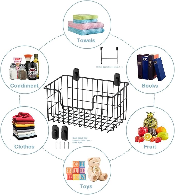 JUNCHU CHERRY Wire Storage Basket 2 Packs, Wall Mounted Kitchen Bathroom - Image 2