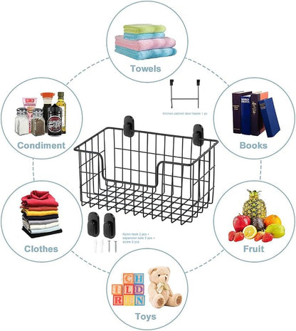 JUNCHU CHERRY Wire Storage Basket 2 Packs, Wall Mounted Kitchen Bathroom - Image 2