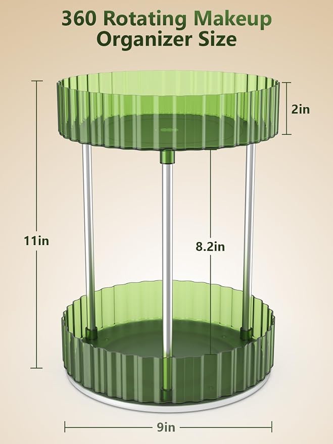 Makeup Organizer, 360° Rotating Makeup Organizer, 2-Tier Round Rotating - Image 2