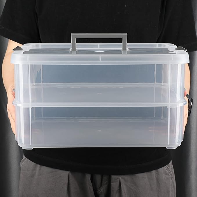BTSKY 2 Layer Stack & Carry Box, Plastic Multipurpose Portable Storage - Image 4