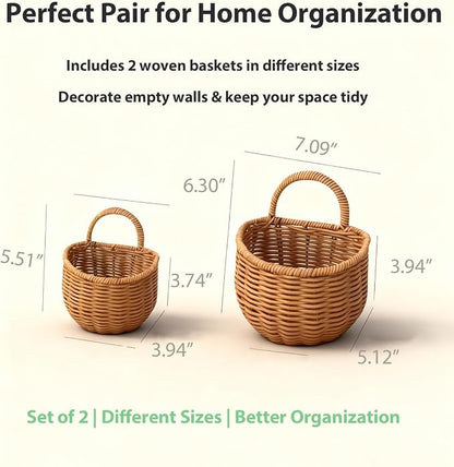 2 Pack Wall Hanging Rattan Baskets, Hand-Woven Storage Basket, Small Wall - Image 6