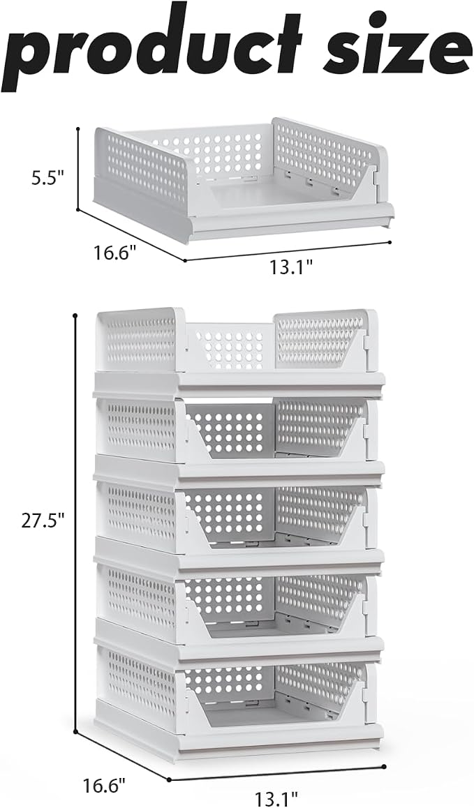Proarea Stackable Closet Storage Bins, 5 Pack Closet Organizers and Storage - Image 5