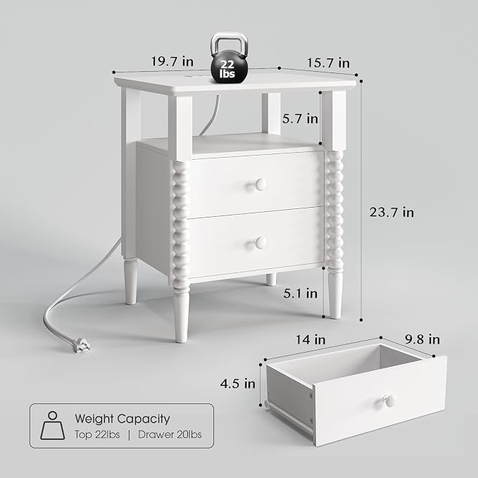 White Nightstand, Vintage Night Stand - Image 2