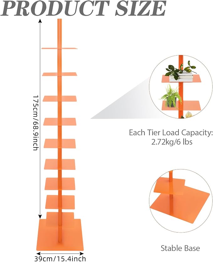 9 Tier Metal Spine Bookshelf Tower, Adjustable Vertical Tower - Image 2