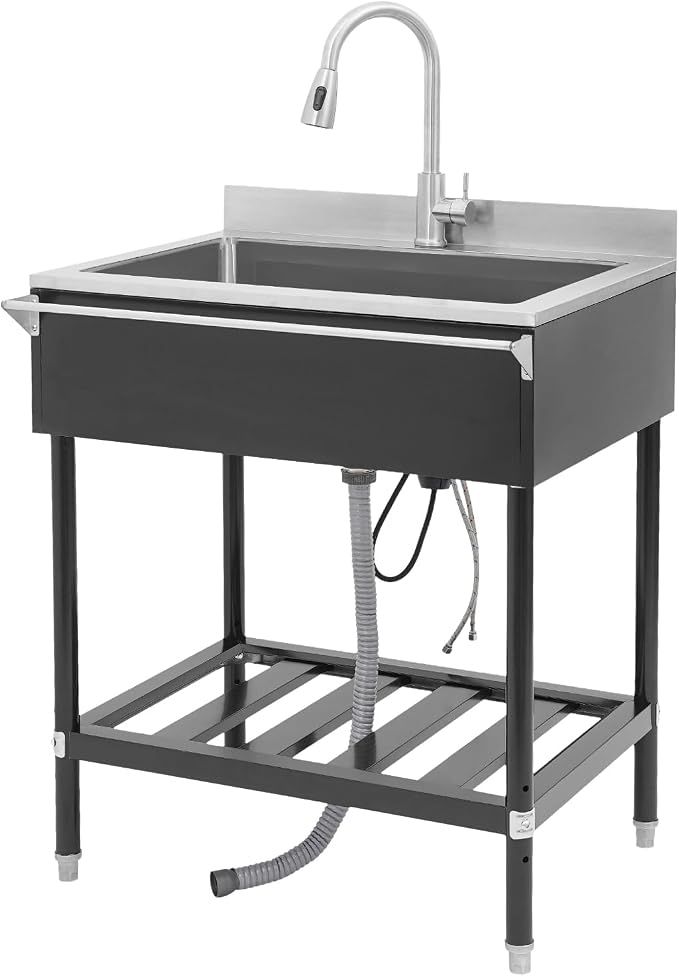 Stainless Steel Utility Sink, Free Standing Single Bowl Kitchen Sink by Unknown