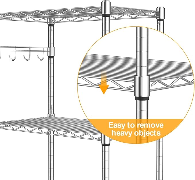 Homdox 5 Tier Steel Wire Shelving Unit on Wheels, Chrome Shelves - Image 7