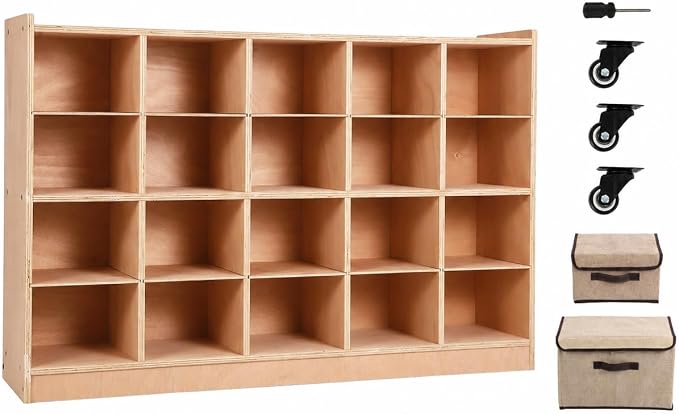 20 Cubbies Wall Mount Wooden Cubby Storage Organizer, 47.6 Inch Wide Daycare by Unknown