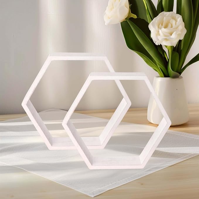 Efavormart 2 Pack | 9" Hexagon Whitewashed Wood Centerpiece, Geometric Terrarium by efavormart