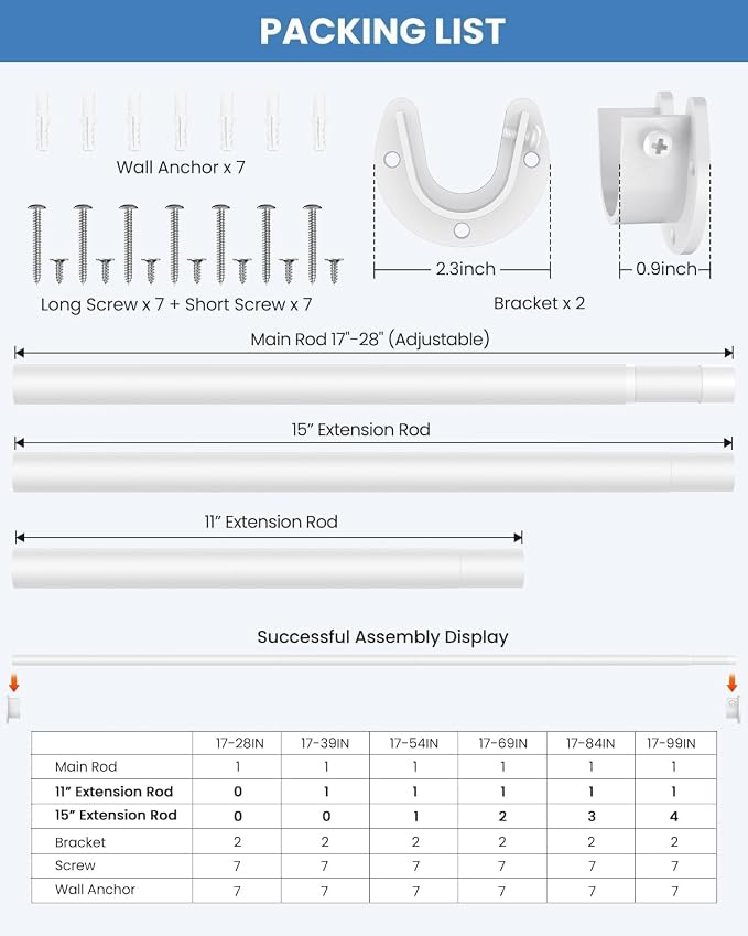3 PACK Closet Rods for Hanging Clothes, 17 to 28 Inches Stepless Adjustable - Image 7