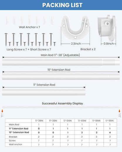 2 PACK Closet Rods for Hanging Clothes, 17 to 54 Inches Stepless Adjustable - Image 7