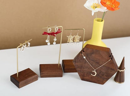 GemeShou 3pcs walnut wooden dangle earring stand holder, hoop earring displays - Image 9