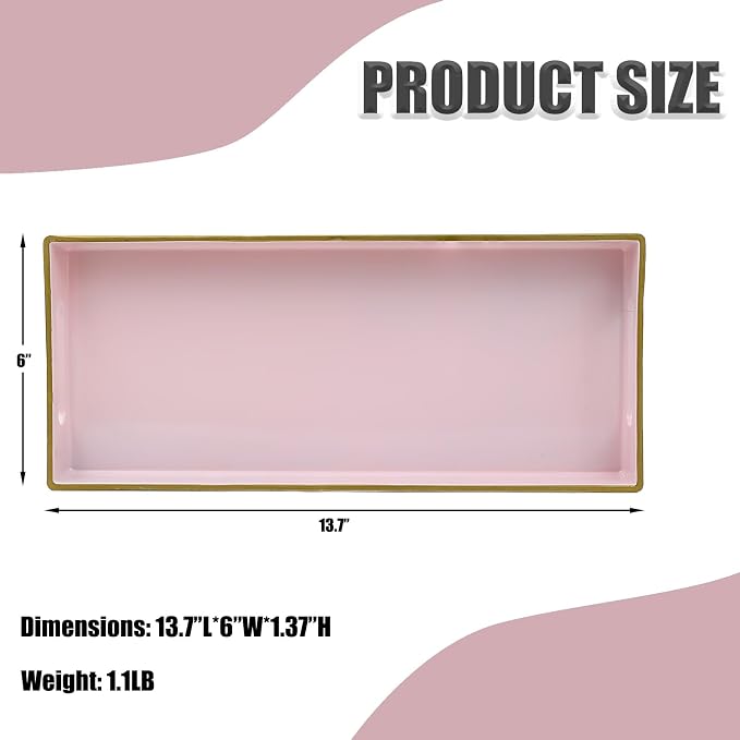 Pink Vanity Tray with Handles, Decorative Tray Desktop Storage Organizer - Image 2