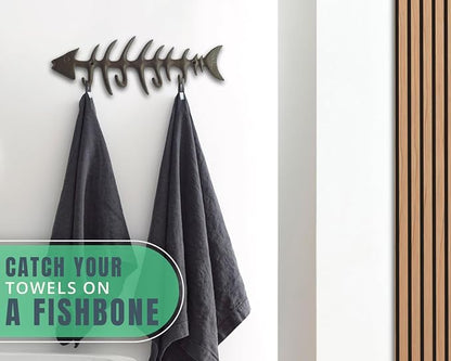 Comfify Rust Brown Fish Bones Cast Iron Wall Hook Rack – 4 Hooks, Screws | Rust - Image 5