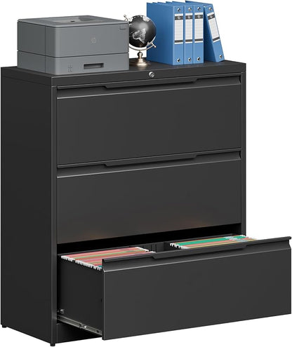 Filing Cabinet with Lock, Lateral File Cabinets 3 Drawer Metal Wide Filing by Kooyon