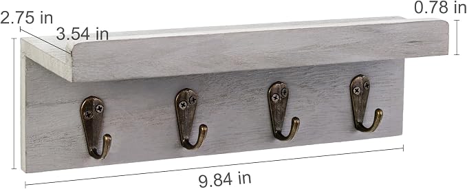 HRONRAD Rustic Key Holder for Wall, Farmhouse Wall Shelf - Image 6