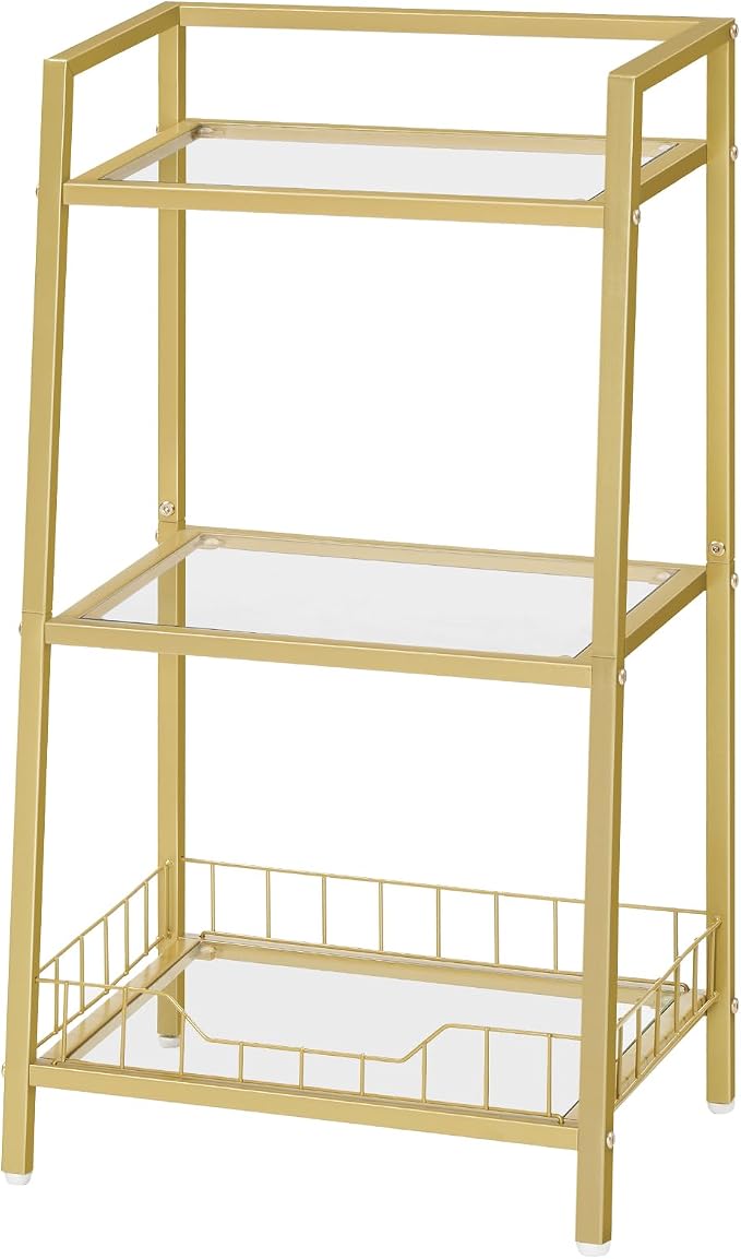 HOOBRO Gold Glass Shelf Stand, 3 Tier Standing Shelf Unit, Bathroom Organizer by HOOBRO