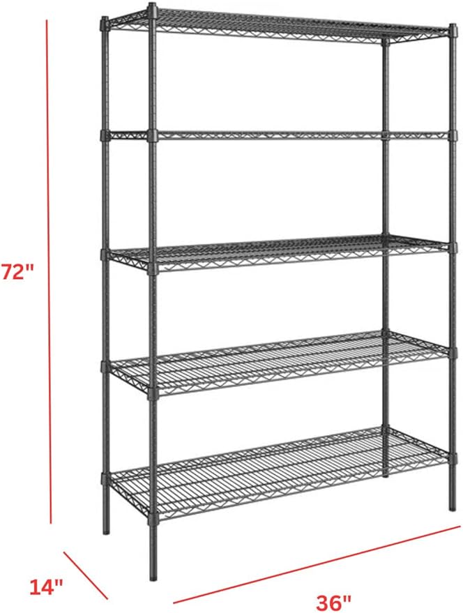 Black 5-Tier Metal Adjustable Freestanding Garage Storage Wire Shelving Unit - Image 3