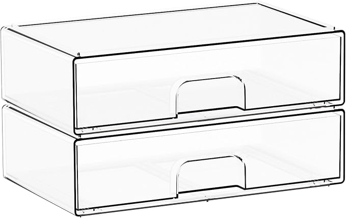 2 Pack Acrylic Drawer Organizer, 12.2''W Clear Stackable Storage Drawers - Image 9