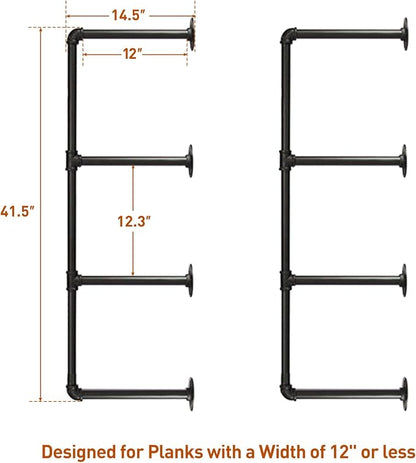HITOMEN Industrial Iron Pipe Shelves, 2 Set 4-Tier 41.5" Tall 12" Depth - Image 3