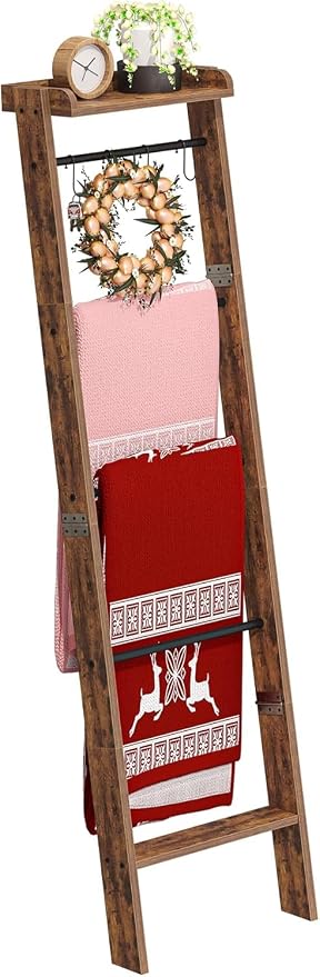 Blanket Ladder Shelf, Decorative Quilt Rack, 6-Tier Farmhouse Ladder Holder - Image 7