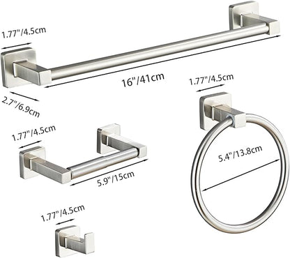 Brushed Nickel Bathroom Hardware Set 4 Pieces, Towel Bar Set Stainless Steel - Image 6
