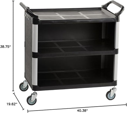 3-Shelf Utility Cart with Swivel Wheels, Enclosed Design with 2 Side Handles - Image 7